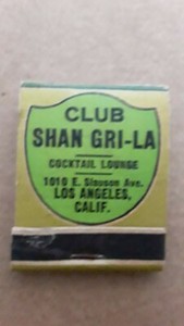 Club Shan Gri-La Cocktail Lounge in Los Angeles Vintage Match Book