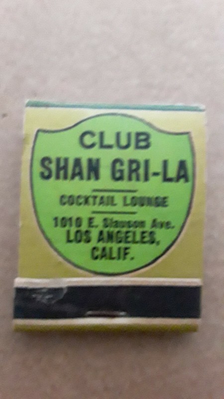Club Shan Gri-La Cocktail Lounge in Los Angeles Vintage Match Book