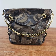 Coach Brooke Inlaid C Leather Suede Large Hobo Shoulder Bag 14340