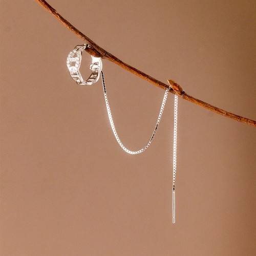 1 pcs 925 Sterling Silver Ear Cuff with Trace Chain Earrings Threader