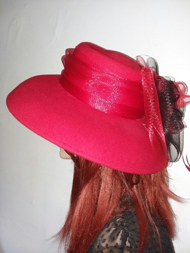 VINTAGE Womens Red 100% Wool  Wide Brim Hat FELT WOOL - Bild 1 von 10