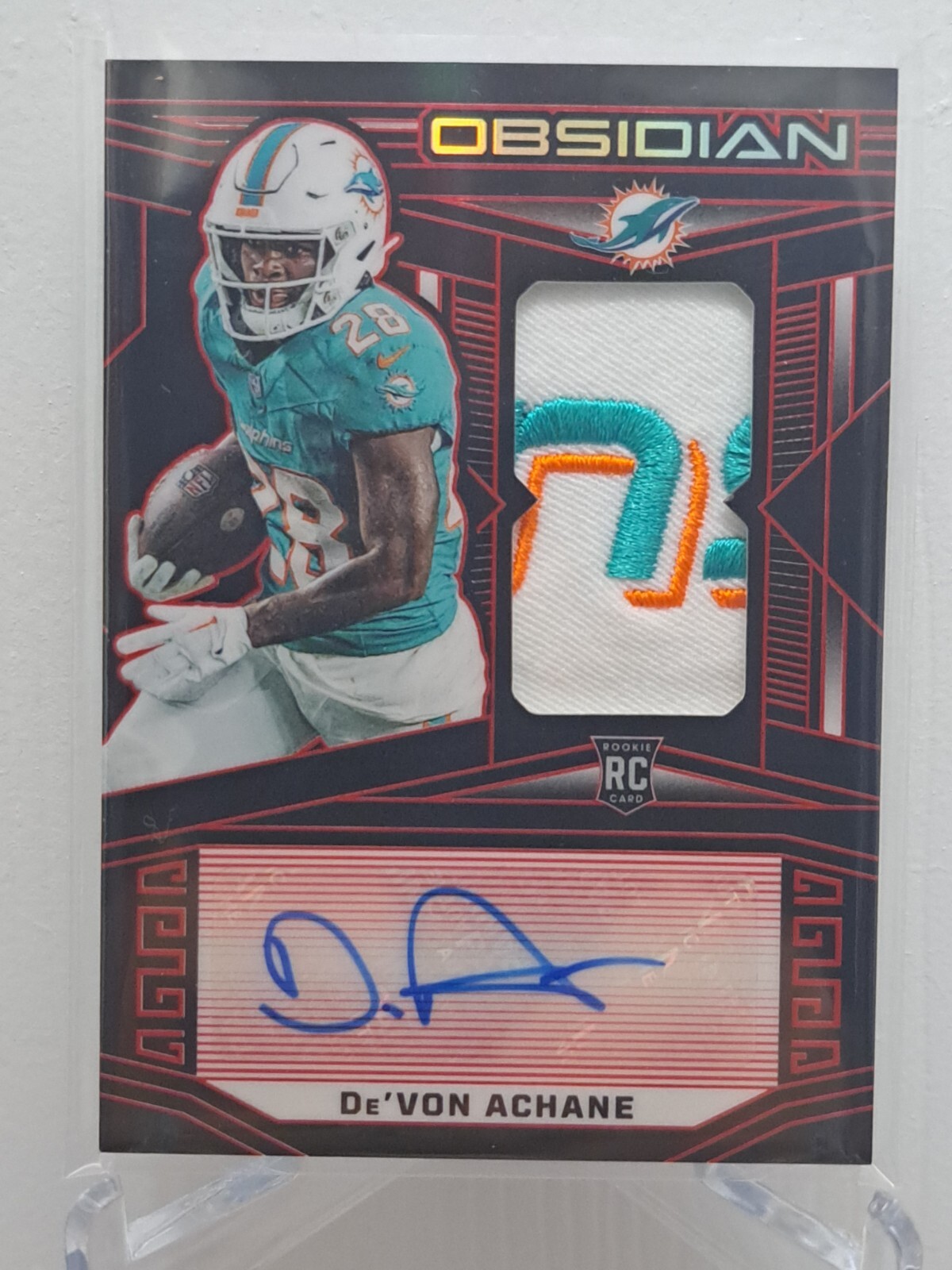2023 Obsidian Devon Achane Rookie Patch Auto Red Etch 4/8 SSP 🔥 Dolphins RC