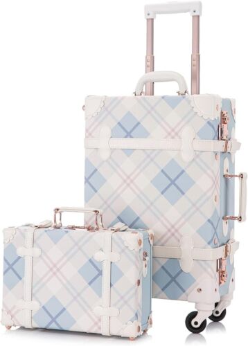 3 Pieces Vintage Luggage 26"+20"+12" Women Carry On Suitcase Faux Leather - Picture 2 of 8