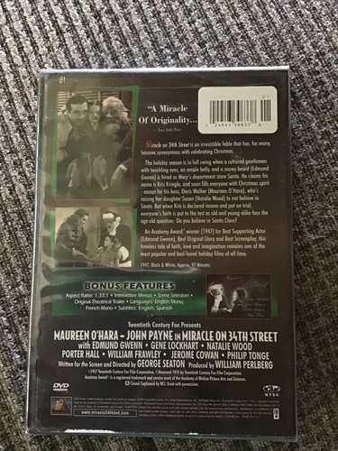 MIRACLE ON 34TH STREET 1947 DVD BRAND NEW EDMUND GWENN NATALIE WOOD - Picture 2 of 3