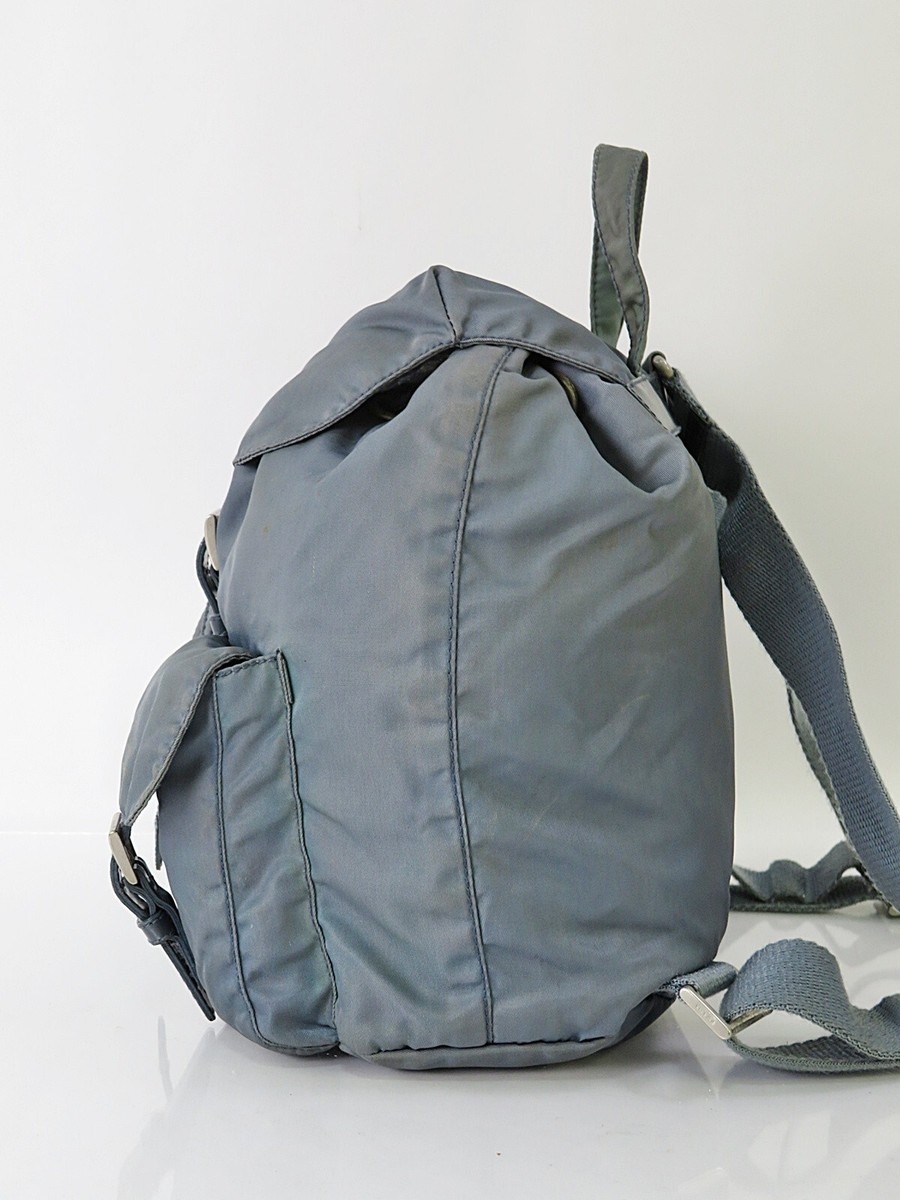 Authentic PRADA Blue Nylon and Leather Backpack Bag Purse