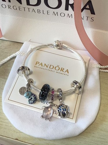 Pandora 925 Silver Sea Turtle Dangle Bracelet Charms 7.5 Inch New with Box