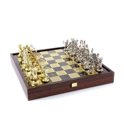 Archers Metal Chess Set Gold & Silver Chessmen Board 41cm Manopoulos SK10BRO