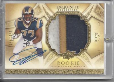 JASON SMITH 2009 UD EXQUISITE RPA 3 COLOR RAMS PATCH ON CARD AUTO RC #D ...