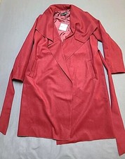 Chicwish Womens Thrench Medium Red Flannel Midi Wrap Wool Blend With Belt