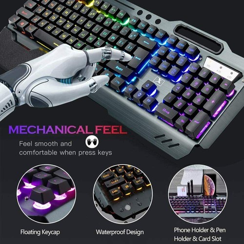 Wireless Gaming Keyboard Mouse Rechargeable Rainbow RGB Backlit for Laptop PC - Picture 3 of 16