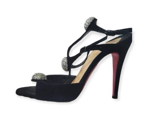 Christian Louboutin Black Suede Spartenvol Strass 100 Formal Shoes EU 35 / US 5 - Picture 2 of 8