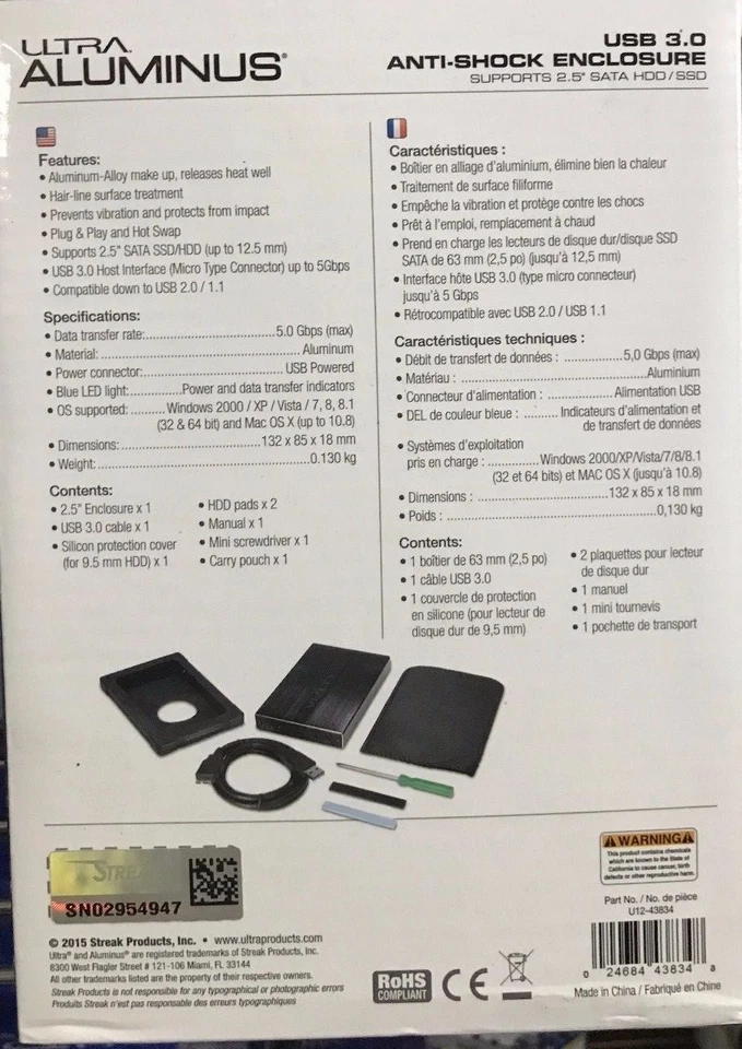 Ultra - U12-43834 - 2.5" SATA HDD/SSD Enclosure - USB 3.0, Black - Image 2 of 2