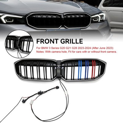 Double Line Black Front Kidney Grille Mesh Für BMW 3 Series G20 G28 2023-2024 M