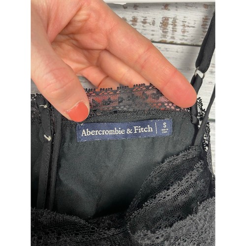 Abercrombie & Fitch Y2K schwarzes Trägertop Satin Spitzenbesatz kastig witchy Small - Bild 3 von 8