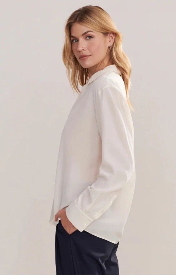 Blusa Vince Crema Botón Frontal 100% Seda Talla L~Estilosa Foto 3 de 4