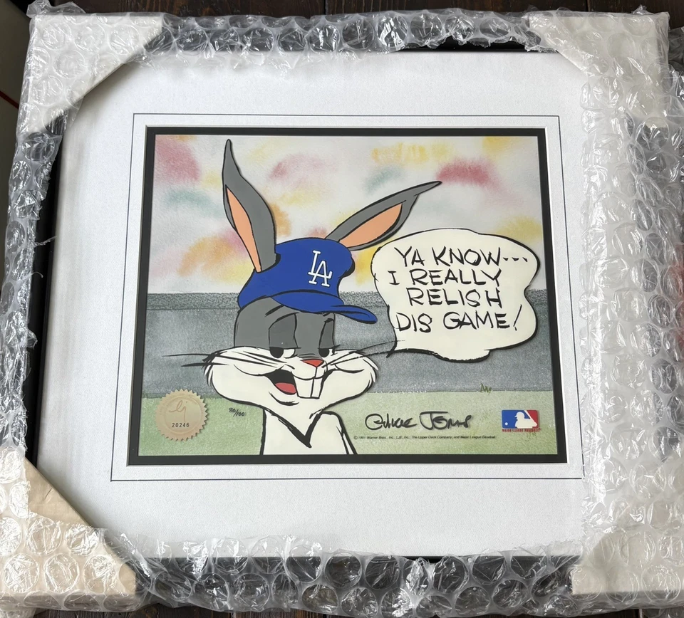 Chuck Jones Signed Bugs Bunny Dodgers Animation #80/100 Warner B MLB UD COA 1991 - Image 1 of 4
