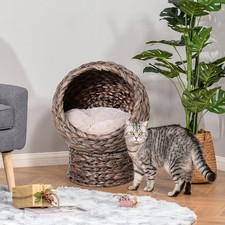 Wicker Elevated Cat Bed With Cozy Cushion Pet Raised Basket Kennel House Stand