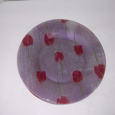 4 Pc Luminarc Tulip Ciel Glass Salad Plates Pink/lavender Dinner Cristal France 