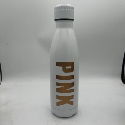 Victoria Secret Pink Metal Water Bottle 17 oz. New White & Gold Logo *Authentic*
