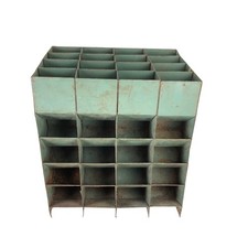 Open Top Gravity Feed Green Steel Parts Bin Cabinet Distressed 18 x 16 x 12"