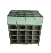 Open Top Gravity Feed Green Steel Parts Bin Cabinet Distressed 18 x 16 x 12"