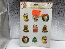 New Dead Stock Vintage 1978 Garfield Christmas Stickers 3 Sheets  27 Pieces