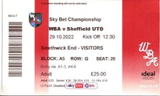 West Bromwich Albion v Sheffield United 29/10/22 Championship Ticket