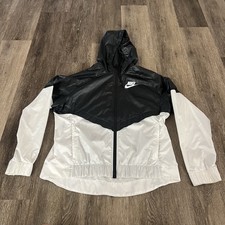 Nike Sportswear Windrunner Jacket Womens L White Black Full Zip 804947-010 Light