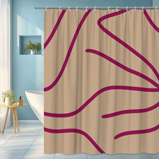 Modern Abstract Shower Curtain in Beige with Dark Lines