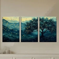 3pcs Abstract Tree & Golden Leaves  Wall Art Canvas Framed 50x70cm