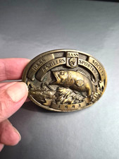 1993 Bass Anglers Sportsman Society Fishing Fisherman Round Brass Belt Buckle 3"