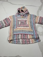 Earth Ragz mexican hoodie Rainbow Stripped Unisex Poncho Size Youth Small