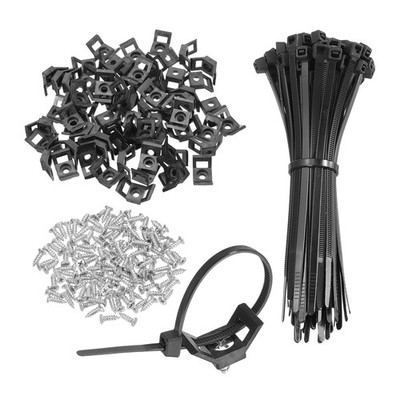 100pcs 1.1'' Mounts Base with 100pcs 6'' Cable Ties & 100pcs M5 Screws, Black