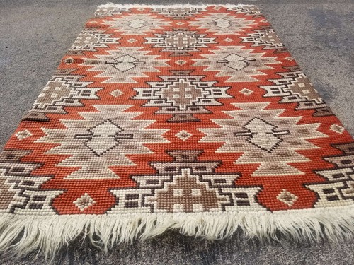 Fine Vintage Traditional Hand Made Oriental Wool Brown Kilim Rug 4.1x2.9ft