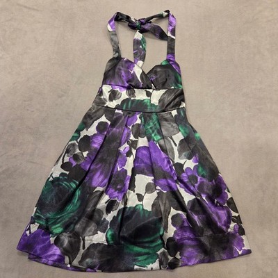Ruby Rox Dark Floral Halter Dress Junior Size 3 Y2K Party Satin Whimsigoth
