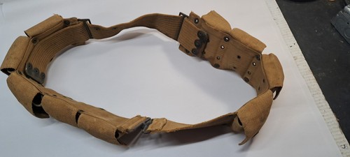 Russell  1918 Brown Leather Military Double Ammo. Belt  with 9 pouches .  WW2