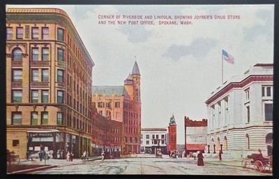 Spokane WA Riverside & Lincoln Joyner Drug Store New Post Office Vintage