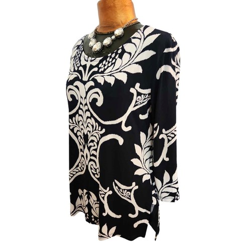 Ciara Sun Woo Black and White Stretchy Ornate Tunic Pullover Top Size M ~ USA!!! - 第 1/4 張圖片