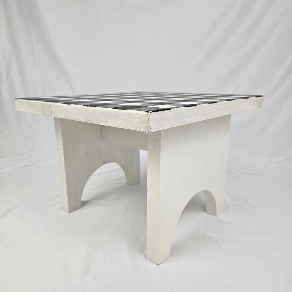 Vintage Farm Milking Stool Footstool Plant Stand Primitive Gingham Check Top - Image 4 of 4