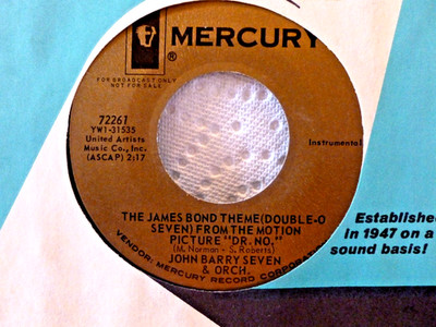 John Barry Seven-Mercury DJ 45-James Bond Theme Dr. No/From Russia With Love-NOS