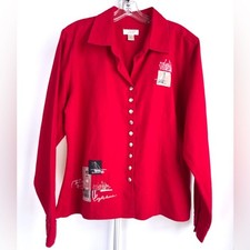 Vintage Nautical Red Linen & Cotton Embroider...