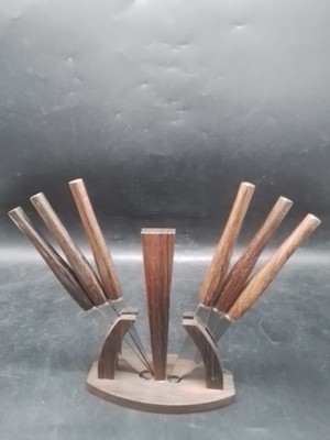 6 El. Herder Solingen Messer/Obstmesser mit Halterung aus Teakholz Danish Design