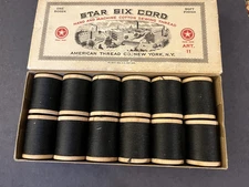 Vintage American Thread Co Thread And Box 12 Spools Six Cord Black