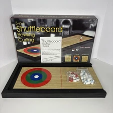 3-In-1 Tabletop Curling, Shuffleboard, and Bowling Game - Portable Family Game