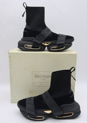 Balmain B Bold Strap Knit & Suede High-Top Sneakers Mens Size 43/US 10