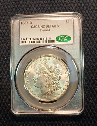 1887-O $1 Morgan Silver Dollar CAC Certified Brilliant UNC (MS60) Details Clean
