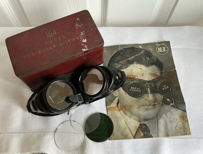 Vintage BOC Bocal Industrial Welding Googles In Original Red Tin Box Steampunk