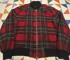 All Saints Hare Wool Blend Bomber Jacket Checked Black Red Size XXL