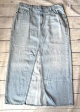 New Old Navy Women's 10 Denim Maxi Skirt Front Slit Light Wash Non-Stretch