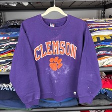 Vintage Y2K Clemson Tigers Crewneck Sweatshirt Purple Russell Athletic Paw M